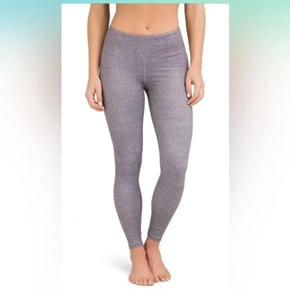 prAna Womens Charcoal Grey Space Dye Metallic Silver Stripe Yoga Leggings Size S
